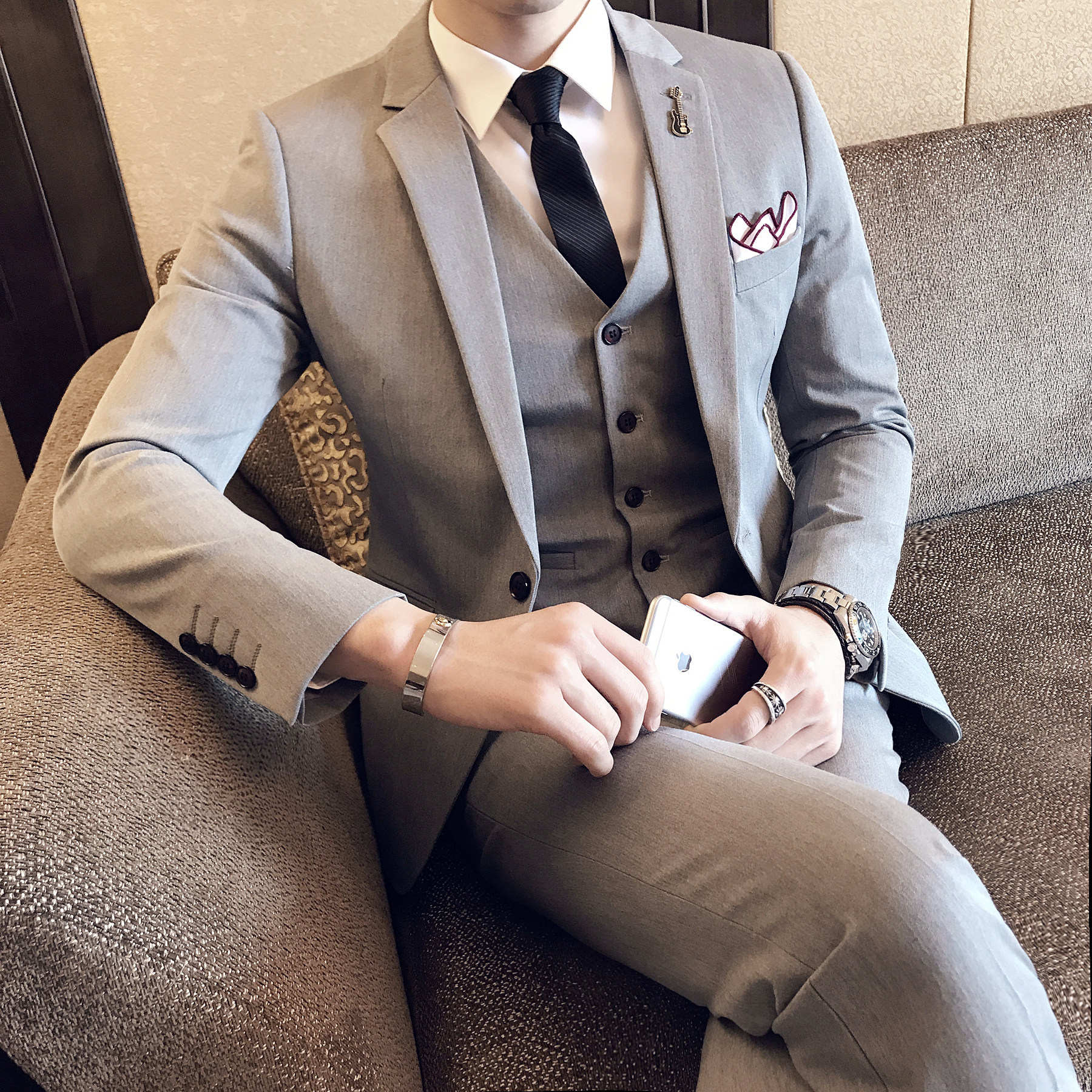 已质检 高品质2017秋冬男士一粒扣西服套装三件套西装tz288-p295