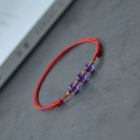 Браслет на ногу с аметистом, браслет из красной нити