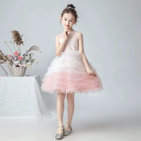 Trẻ em công chúa ăn mặc cô gái sinh nhật màu hồng fluffy cô bé nước ngoài phần ngắn catwalk trang phục piano - Váy trẻ em đồ biểu diễn trẻ em