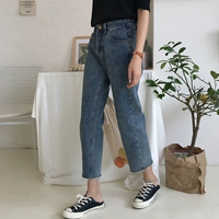 Демисезонные ретро джинсы, штаны для школьников, в корейском стиле, высокая талия, свободный прямой крой