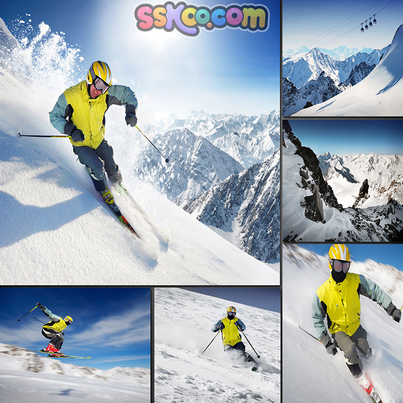 冬季滑雪运动照片极限户外运动雪橇滑雪场雪山高清JPG图片素材