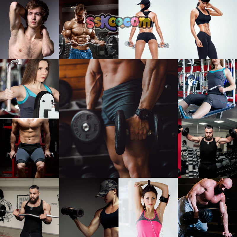高清JPG素材健身人物图片肌肉猛男女器械锻炼美房宣传海报线条照
