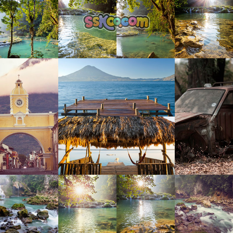 美洲危地马拉风光阿蒂特兰湖火山高清JPG 图片插图摄影设计素材