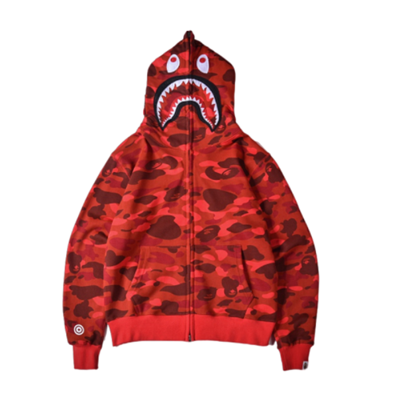 Camouflage RedChaopai ins Go through Genuine BAPE loose coat shark camouflage Luminous Sweater men and women Couples dress Spring and Autumn Hoodie