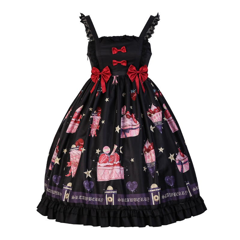 Blackoriginal strawberry Desserts lolita Girl Dress Lolita Lori skirt lovely sweet lolita bow Dress