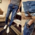 Chín điểm jeans nam mỏng chân quần mùa xuân và mùa hè Hàn Quốc phiên bản của xu hướng của sinh viên retro đàn hồi chùm feet quần quần áo nam Cao bồi