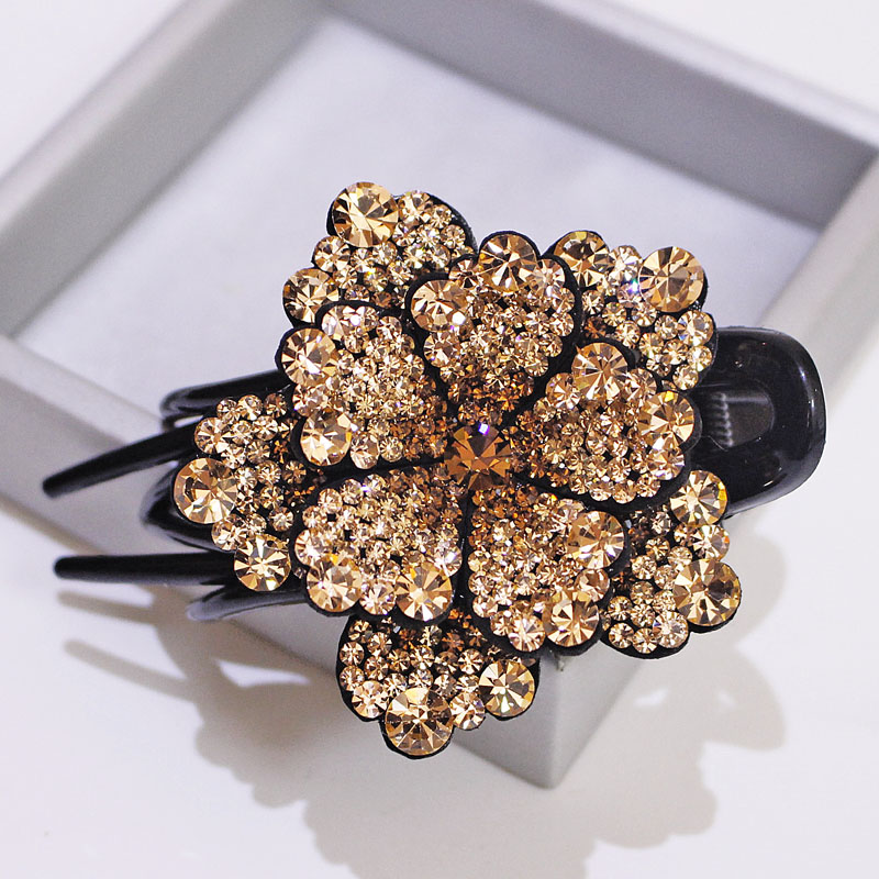 Champagne CoffeeHairpin female the republic of korea Headwear Hairpin Top clamp Hairpin rhinestone Updo Three tooth clamp Back of head Duckbill clip adult Hair accessories
