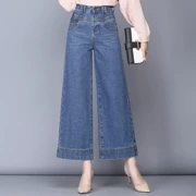 Người trung niên, phụ nữ có kích thước lớn mùa xuân và mùa thu, người mẹ xinh đẹp mặc một chiếc quần jean ống rộng 9 điểm cao đến eo - Quần jean