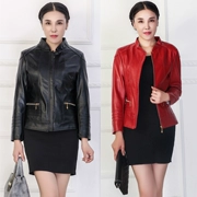 2017 trung niên cộng với kích thước của phụ nữ mùa xuân và mùa thu PU leather jacket trung niên mẹ nạp mùa thu ngắn ladies jacket triều