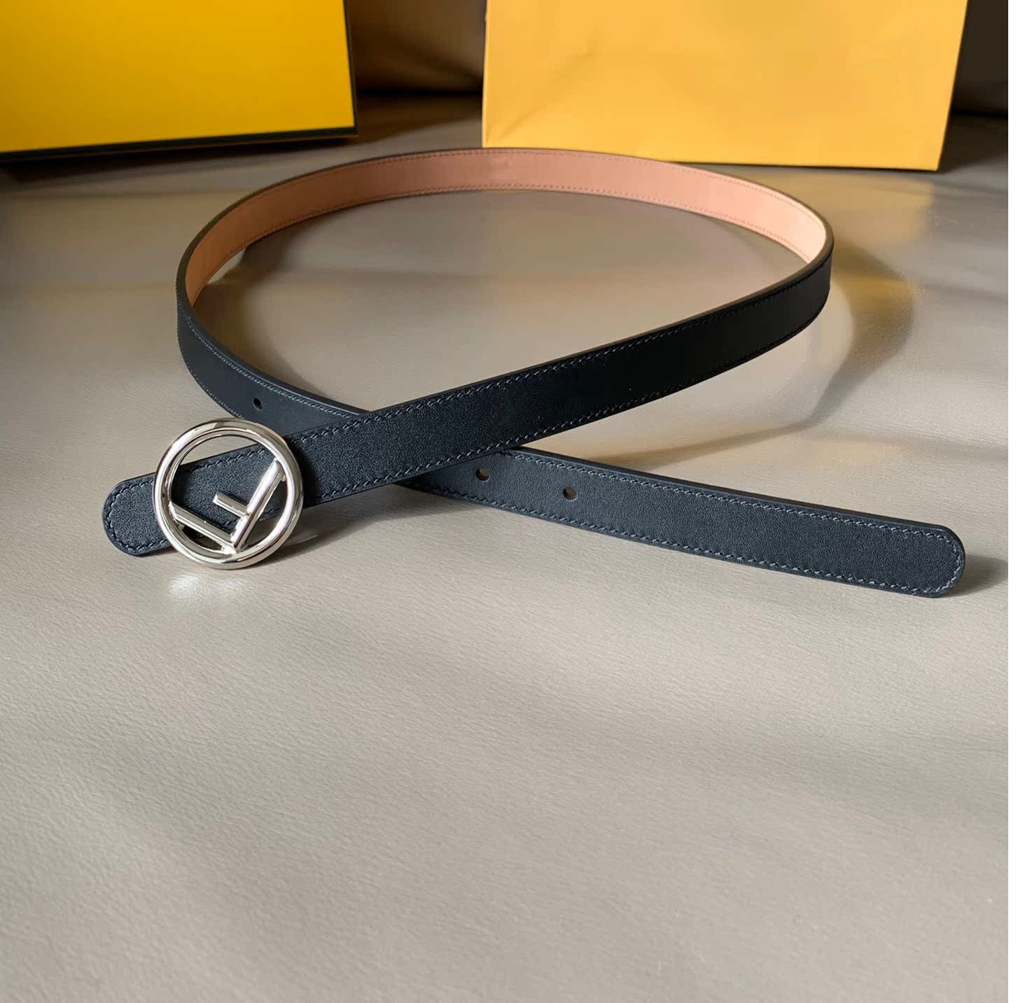 Silver Button Black Leatherma'am Belt ins style Double f buckle cowhide belt Fashionable and versatile longuette Online red money waist belt Narrow version 2.0