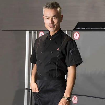 中国风厨师服短袖夏季薄款透气火锅店饭店食堂后厨房工作服男定制