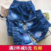 Cô gái 'edging thêu jeans 2018 mùa hè mới bé thời trang quần nóng quần Hàn Quốc phiên bản của hoang dã đa năng quần short yếm jean cho bé gái