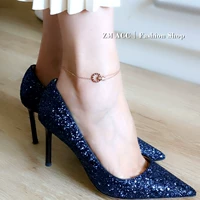 ZM ACC Châu Âu và Mỹ thời trang khí chất đơn giản Chữ số La Mã kim cương đôi nhẫn đeo chéo nữ vòng chân vàng hồng trang sức lắc chân nữ inox
