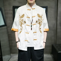 Шелковая летняя ретро куртка, китайский стиль, с вышивкой, короткий рукав
