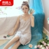 Nam cực đồ ngủ phụ nữ mùa hè nightdress dây đeo màu xám dễ thương Hàn Quốc bông vest váy nhà dịch vụ mùa hè Đêm đầm