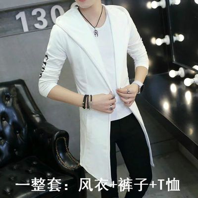 Mùa xuân và mùa thu mới của người đàn ông Hàn Quốc dài Trench Coat với Slim Jeans Nam Teen Trendy Set Áo gió