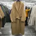 Bên khe trở lại trở lại pinch pleated phần dài kẻ sọc đôi phải đối mặt với áo len cashmere áo túi lớn chống mùa giải phóng mặt bằng nữ Áo len lót đôi