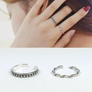 Hàn Quốc 925 sterling bạc nhẫn nhẫn nhẫn đuôi kết hợp thiết lập chuỗi retro cũ mở nhẫn nữ