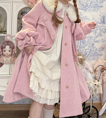 taobao agent DollhouseLolita Original Lisa's cute big picked color silk woolen coat winter jacket tail