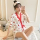 Đồ ngủ nữ mùa hè cotton ngắn tay ngắn Quần áo kimono phong cách Nhật Bản phục vụ nhà mỏng mỏng kích thước lớn phù hợp với hai mảnh - Giống cái