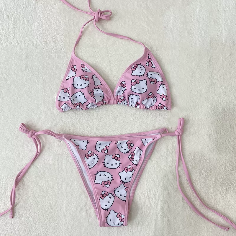 Hello kitty, фуксия милый купальник, push up бюстгальтер