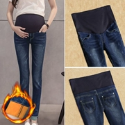 Bà bầu quần jeans mùa thu đông 2018 mới mẹ bầu bà bầu quần mùa đông cộng với nhung dày nâng bụng mặc quần bà bầu