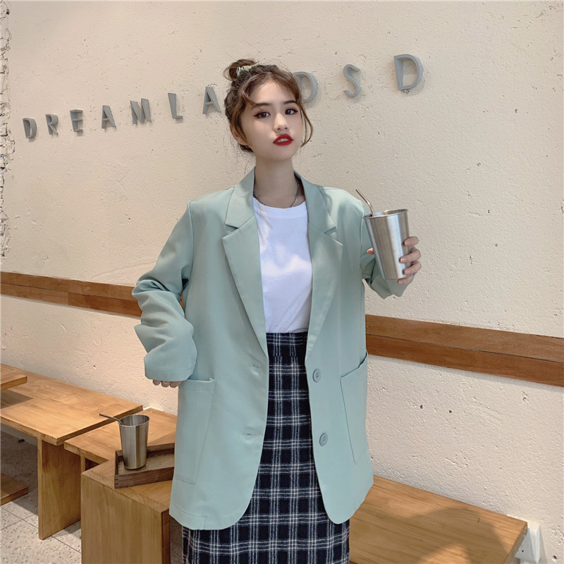 Greenearly spring 2021 new pattern Internet celebrity little chap suit loose coat female Korean version easy Fashion temperament leisure time man 's suit jacket
