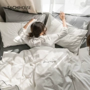 Bộ đồ giường bằng vải cotton bốn mảnh được giặt bằng vải cotton thêu đơn giản gồm 4 bộ giường đôi 1,8 m - Bộ đồ giường bốn mảnh