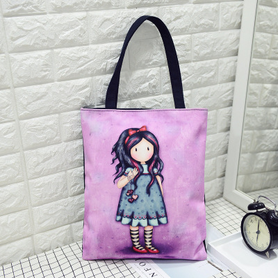 Bowknot GirlFemale bag Korean version Cartoon lady high-capacity canvas handbag Fashion and leisure bag Versatile environment protection Shopping bag
