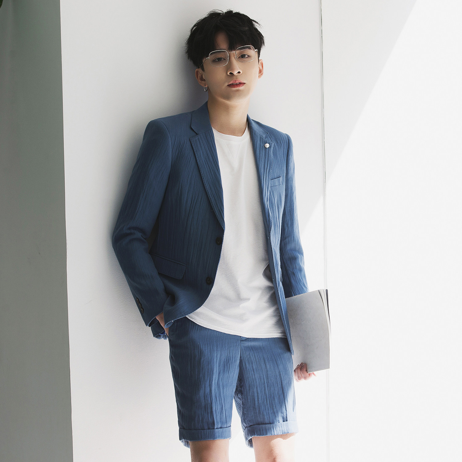 2019春男休闲短裤九分裤西装套装棉麻面料西服z274-p235(控260)