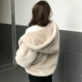Thu đông 2018 thời trang mới giả áo len lông cừu áo len nữ phiên bản Hàn Quốc của chiếc áo khoác ngắn trùm đầu sang trọng dày áo lông cừu zara