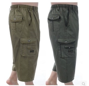Quần short cotton nam mùa hè Người cha trung niên nạp phân bón XL eo cao nhiều túi quần cắt cạp