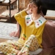 Đồ ngủ dài tay Nam Cực cho nữ mùa thu và mùa đông cotton hai mảnh phù hợp với mùa xuân và mùa thu mẫu nữ Hàn Quốc ngọt ngào dễ thương dịch vụ tại nhà - Giống cái
