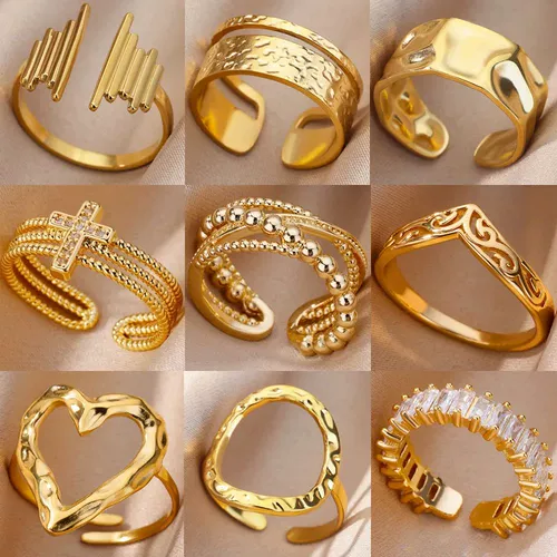 Stainless Steel Rings for Women Aesthetic Sunflower Gold Pla