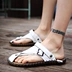 Mua toàn cầu YX lớp da bò thủ công dép nam bằng da phiên bản Hàn Quốc của xu hướng dép da thông thường kinh doanh thoáng khí - Sandal Sandal