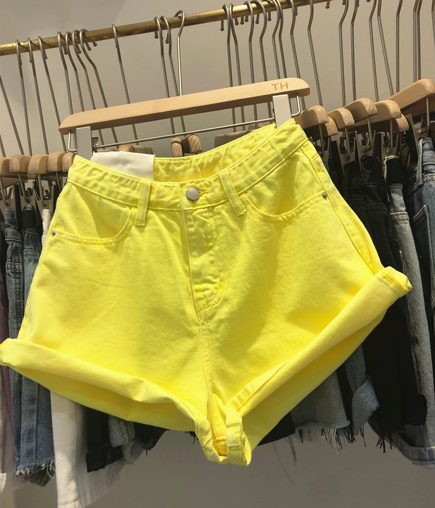 high waisted yellow denim shorts