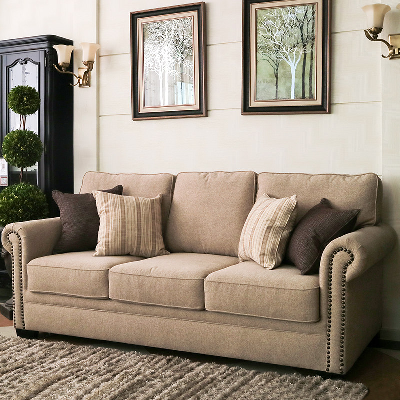 檀香丽舍 美式布艺沙发 客厅沙发组合 沙发整装布艺 三人位沙发