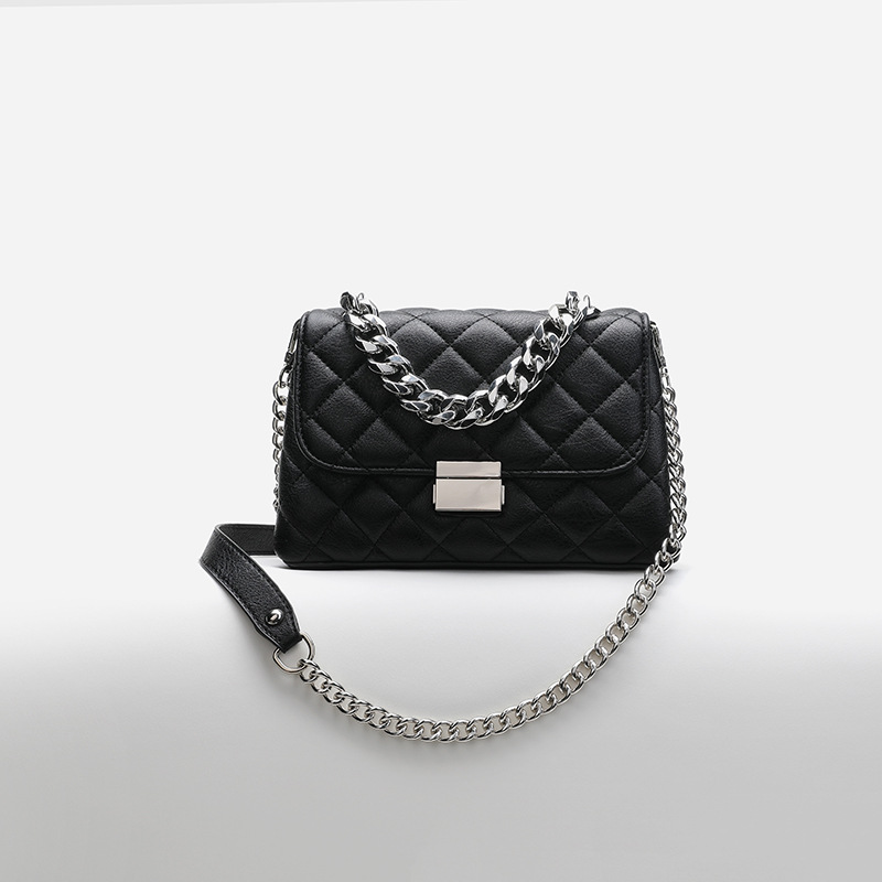 Blacknew pattern fashion Lock bag Versatile Soft skin One shoulder Inclined shoulder bag Issue on behalf of Rhombic grid Small Korean version female moderate beautiful grace
