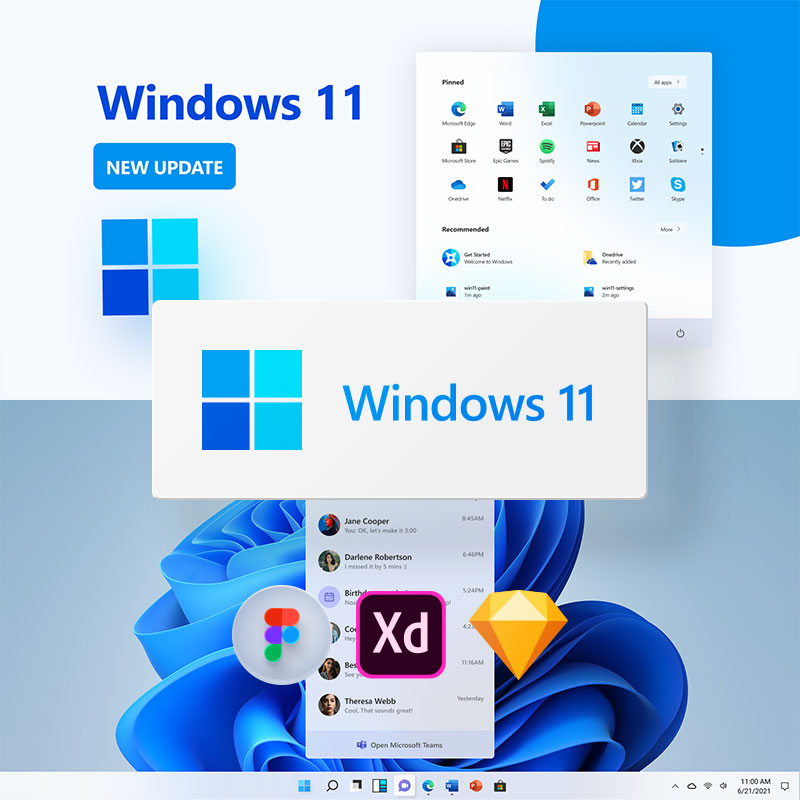 Windows11系统Win11桌面UI界面WUI图标设计figma模板Sketch素材xd