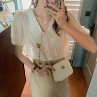 Рубашка из жемчуга, жакет, коллекция 2021, в корейском стиле, V-образный вырез, короткий рукав
