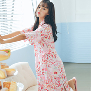 Nhật bản kimono áo ngủ nữ mùa hè kỳ nghỉ du lịch thường ngắn tay phần dài của cotton có thể được đeo bên ngoài đồ ngủ sexy