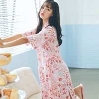 Nhật bản kimono áo ngủ nữ mùa hè kỳ nghỉ du lịch thường ngắn tay phần dài của cotton có thể được đeo bên ngoài đồ ngủ sexy áo ngủ nam