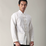 Retro Trung Quốc phong cách áo sơ mi Trung Quốc phong cách giản dị bông và vải lanh Tang phù hợp với nam giới thời trang trang phục dân tộc cổ áo cổ áo khóa mùa xuân và mùa thu áo sơ mi
