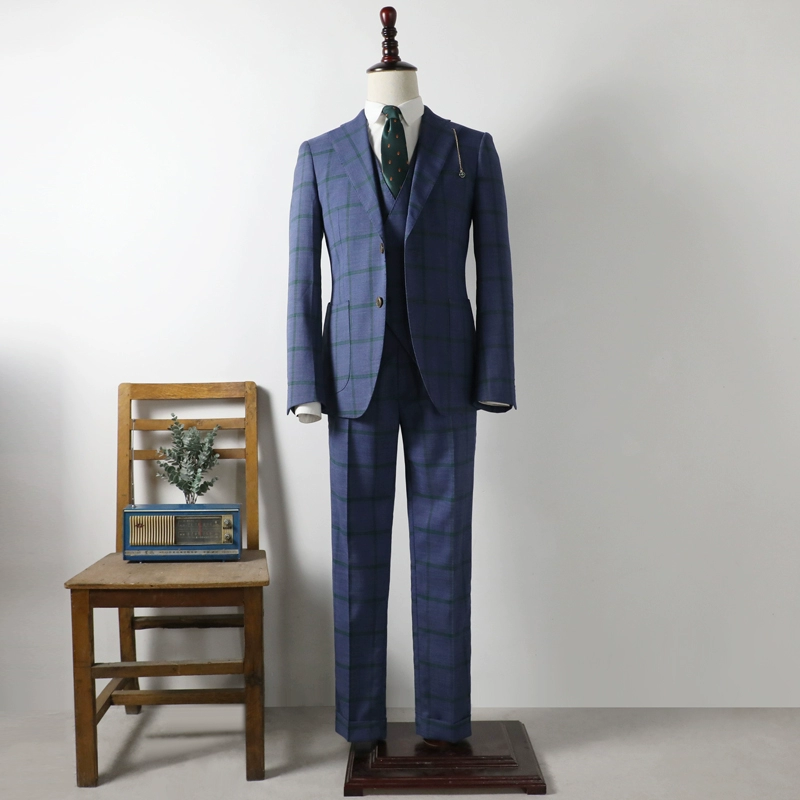 BIGGEZI Thời trang retro phong cách Anh mỏng cưới hàng ngày kinh doanh nhẹ phù hợp với bộ đồ ba mảnh - Suit phù hợp