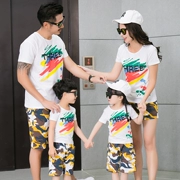 Cha mẹ và con mặc mùa hè 2018 làn sóng mới gia đình ba gia đình đầy đủ mẹ và con gái mẹ và con gái gia đình cotton ngắn tay T-Shirt