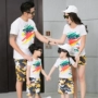 Cha mẹ và con mặc mùa hè 2018 làn sóng mới gia đình ba gia đình đầy đủ mẹ và con gái mẹ và con gái gia đình cotton ngắn tay T-Shirt áo gia đình 3 người