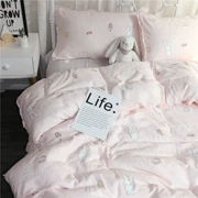 Bộ đồ ngủ hai lớp màu nude cho bé ngủ bằng vải cotton thoáng khí tua rua hoạt hình bốn mảnh ký túc xá ba mảnh - Bộ đồ giường bốn mảnh