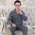 2021 phong cách mới pijama nam dài tay cotton mùa xuân và mùa thu người trung niên và người cao tuổi dịch vụ tại nhà quần vải nam Bộ đồ