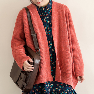 Suji Ange giản dị tops văn học retro loose len cardigan phụ nữ áo len áo 2018 mùa thu mới
