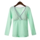 Mùa xuân và mùa thu của phụ nữ với áo ngực bằng vải cotton phục vụ nhà dài tay áo ngủ cho con bú áo phông giản dị - Pyjama